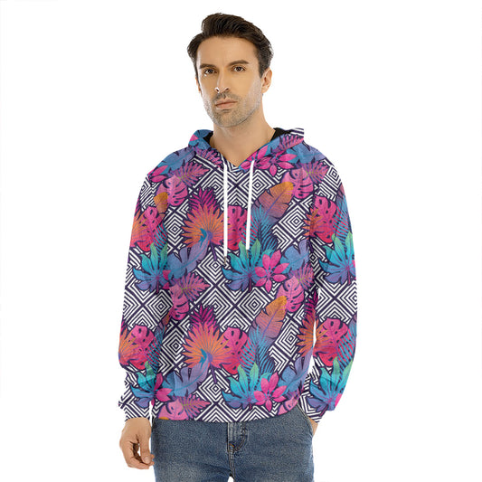 Psychedelic Tropical Aloha Pattern Print Men's Velvet Pullover Hoodie
