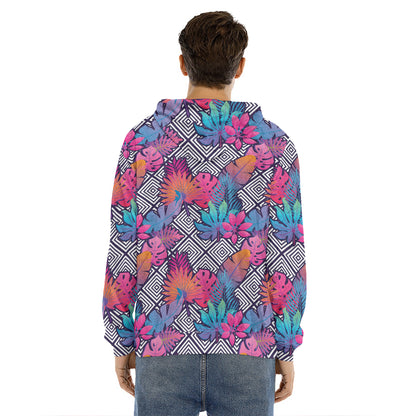 Psychedelic Tropical Aloha Pattern Print Men's Velvet Pullover Hoodie