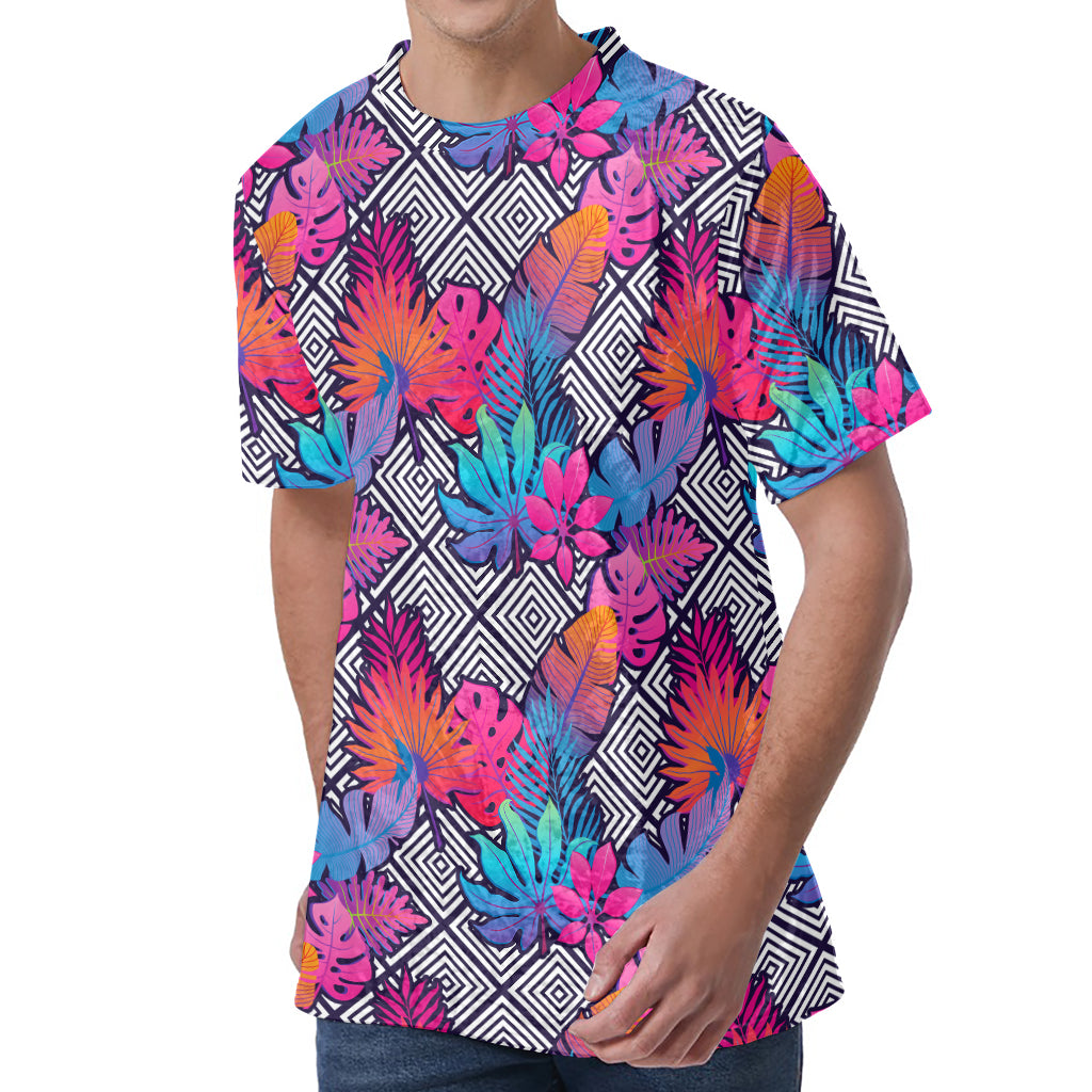 Psychedelic Tropical Aloha Pattern Print Men's Velvet T-Shirt