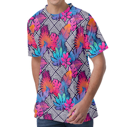 Psychedelic Tropical Aloha Pattern Print Men's Velvet T-Shirt