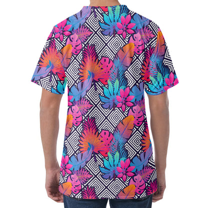 Psychedelic Tropical Aloha Pattern Print Men's Velvet T-Shirt