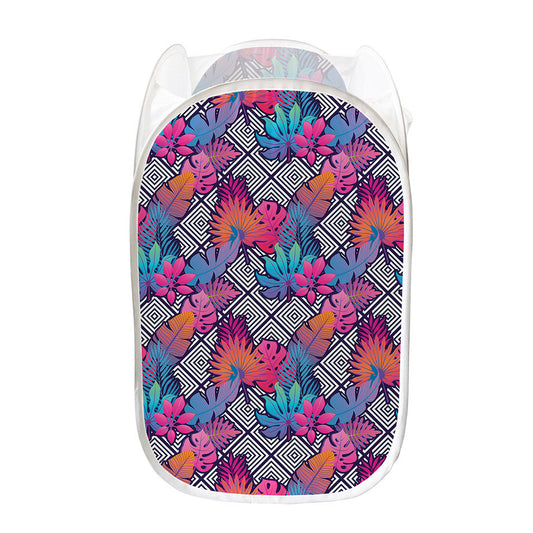 Psychedelic Tropical Aloha Pattern Print Mesh Laundry Hamper