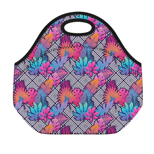 Psychedelic Tropical Aloha Pattern Print Neoprene Lunch Bag