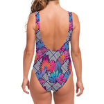 Psychedelic Tropical Aloha Pattern Print One Piece Swimsuit
