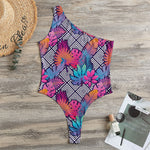 Psychedelic Tropical Aloha Pattern Print One Shoulder Bodysuit