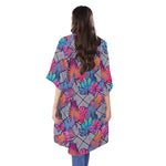 Psychedelic Tropical Aloha Pattern Print Open Front Beach Cover Up