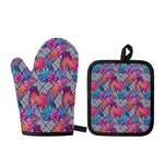 Psychedelic Tropical Aloha Pattern Print Oven Mitt And Pot Holder Set