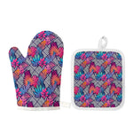 Psychedelic Tropical Aloha Pattern Print Oven Mitt And Pot Holder Set