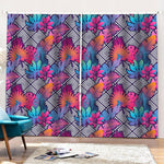 Psychedelic Tropical Aloha Pattern Print Pencil Pleat Curtains