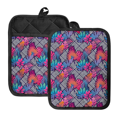 Psychedelic Tropical Aloha Pattern Print Pot Holders With Pocket