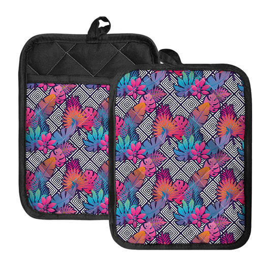 Psychedelic Tropical Aloha Pattern Print Pot Holders With Pocket