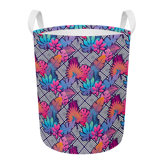 Psychedelic Tropical Aloha Pattern Print Round Laundry Basket