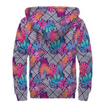Psychedelic Tropical Aloha Pattern Print Sherpa Lined Zip Up Hoodie
