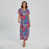 Psychedelic Tropical Aloha Pattern Print Short Sleeve Maxi Dress