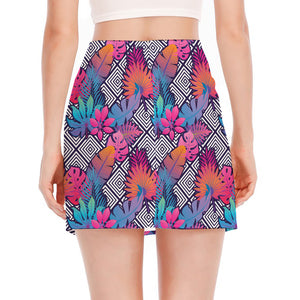 Psychedelic Tropical Aloha Pattern Print Side Slit Mini Skirt