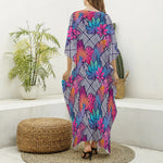 Psychedelic Tropical Aloha Pattern Print Silk V-Neck Kaftan Dress