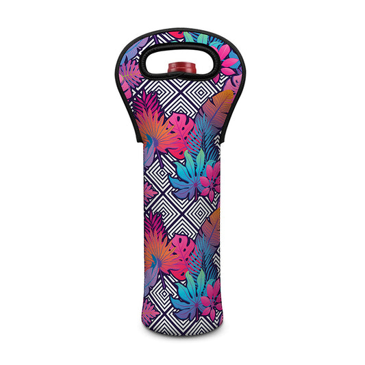 Psychedelic Tropical Aloha Pattern Print Single Neoprene Wine Tote