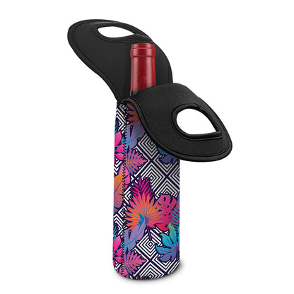 Psychedelic Tropical Aloha Pattern Print Single Neoprene Wine Tote
