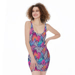 Psychedelic Tropical Aloha Pattern Print Sleeveless Bodycon Dress