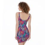 Psychedelic Tropical Aloha Pattern Print Sleeveless Bodycon Dress