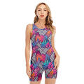 Psychedelic Tropical Aloha Pattern Print Sleeveless One Piece Swimsuit