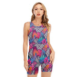 Psychedelic Tropical Aloha Pattern Print Sleeveless One Piece Swimsuit