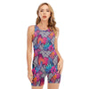 Psychedelic Tropical Aloha Pattern Print Sleeveless One Piece Swimsuit