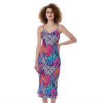 Psychedelic Tropical Aloha Pattern Print Slim Fit Midi Cami Dress