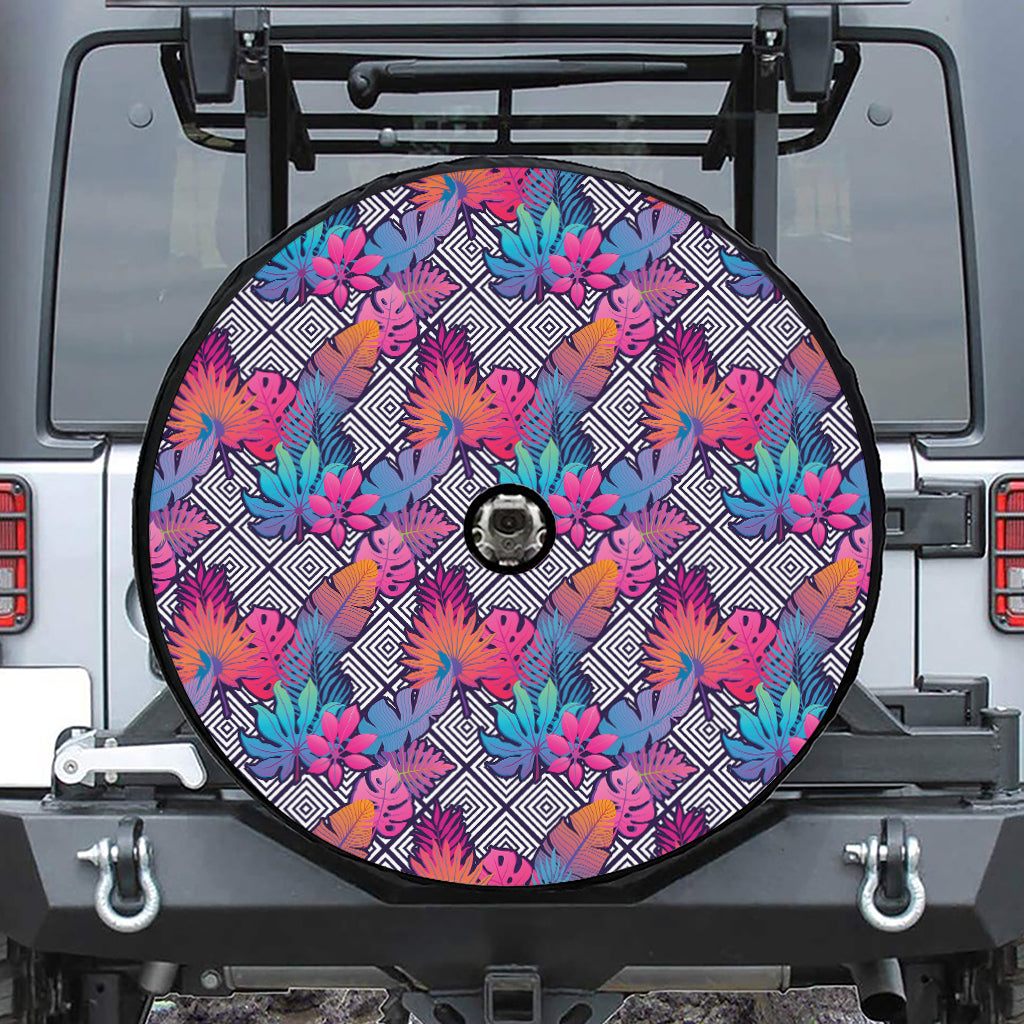 Psychedelic Tropical Aloha Pattern Print Tire Cover With Camera Hole