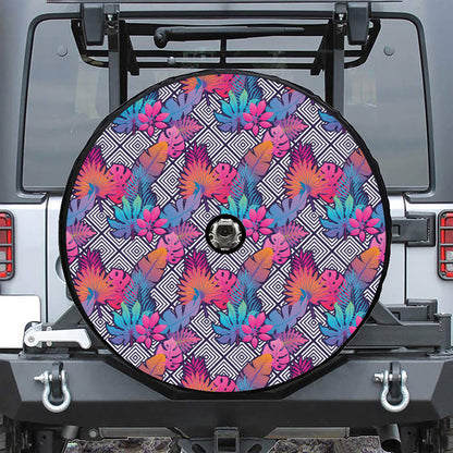 Psychedelic Tropical Aloha Pattern Print Tire Cover With Camera Hole