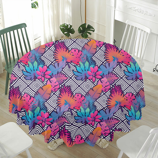 Psychedelic Tropical Aloha Pattern Print Waterproof Round Tablecloth