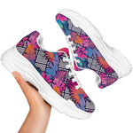 Psychedelic Tropical Aloha Pattern Print White Chunky Shoes