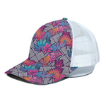 Psychedelic Tropical Aloha Pattern Print White Mesh Trucker Cap