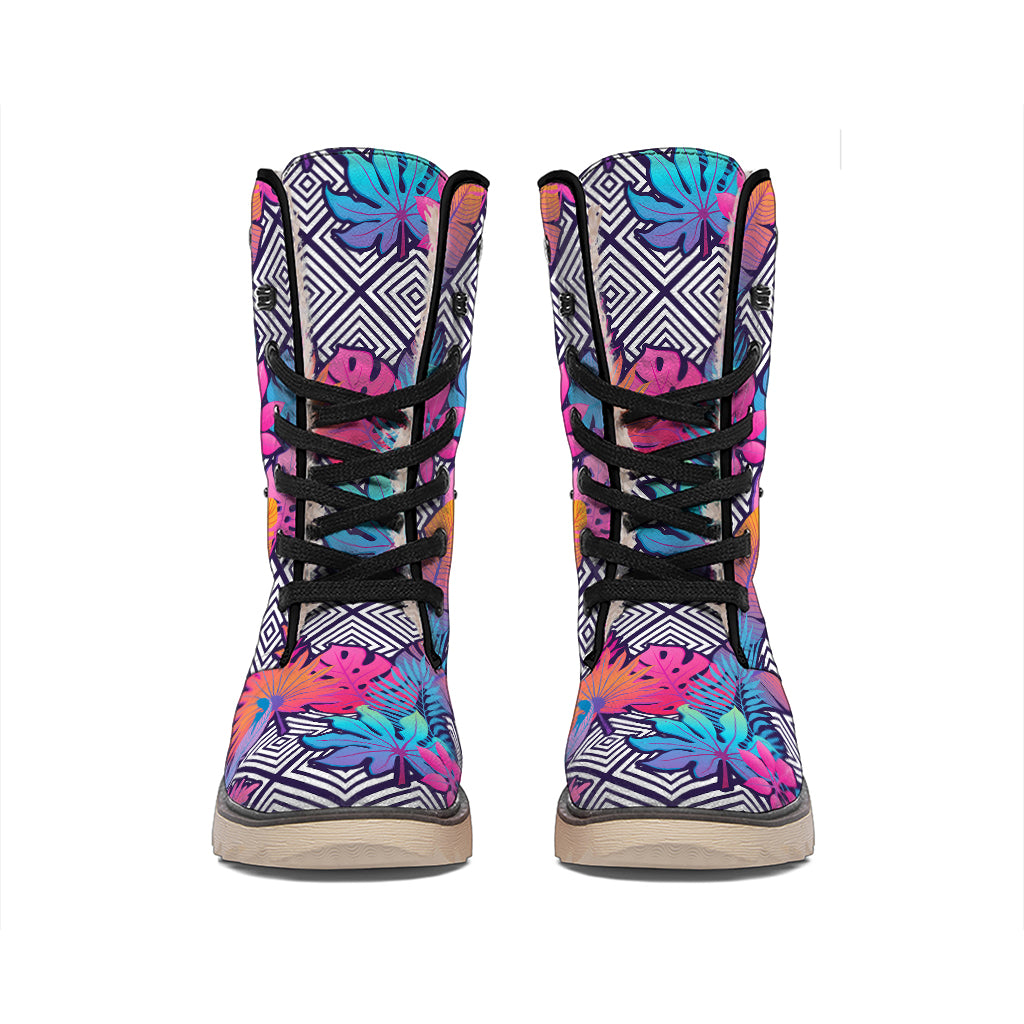 Psychedelic Tropical Aloha Pattern Print Winter Boots