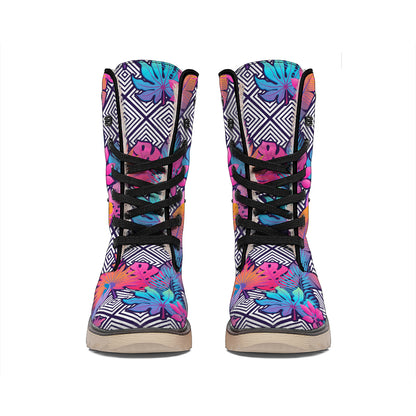 Psychedelic Tropical Aloha Pattern Print Winter Boots