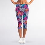 Psychedelic Tropical Aloha Pattern Print Women's Capri Leggings