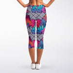 Psychedelic Tropical Aloha Pattern Print Women's Capri Leggings