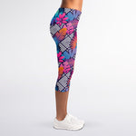 Psychedelic Tropical Aloha Pattern Print Women's Capri Leggings