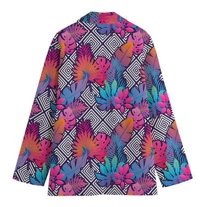 Psychedelic Tropical Aloha Pattern Print Women's Cotton Blazer