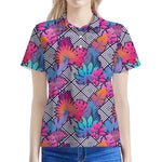 Psychedelic Tropical Aloha Pattern Print Women's Polo Shirt