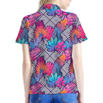 Psychedelic Tropical Aloha Pattern Print Women's Polo Shirt