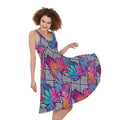 Psychedelic Tropical Aloha Pattern Print Sleeveless Knee Length Dress