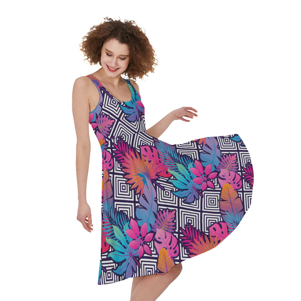 Psychedelic Tropical Aloha Pattern Print Women's Sleeveless Dress