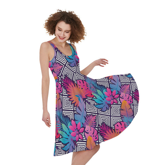 Psychedelic Tropical Aloha Pattern Print Women's Sleeveless Dress