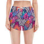 Psychedelic Tropical Aloha Pattern Print Women's Split Running Shorts