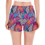 Psychedelic Tropical Aloha Pattern Print Women's Split Running Shorts