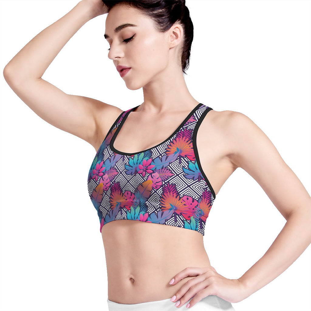 Psychedelic Tropical Aloha Pattern Print Women's Sports Bra