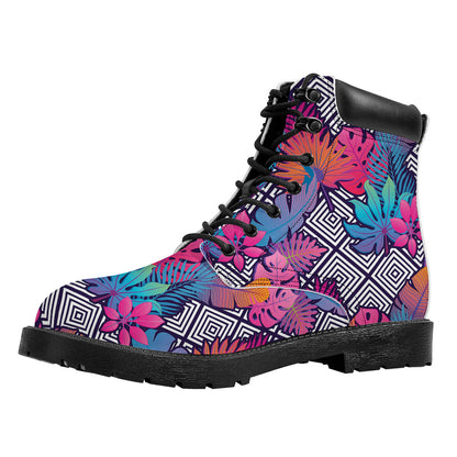 Psychedelic Tropical Aloha Pattern Print Work Boots