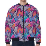 Psychedelic Tropical Aloha Pattern Print Zip Sleeve Bomber Jacket