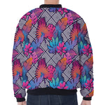 Psychedelic Tropical Aloha Pattern Print Zip Sleeve Bomber Jacket